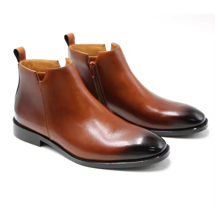 Cabeza cuadrada Chelsea Boots Zapatos de cuero con cremallera lateral de cuero para hombres Botas cortas con plataforma - 1