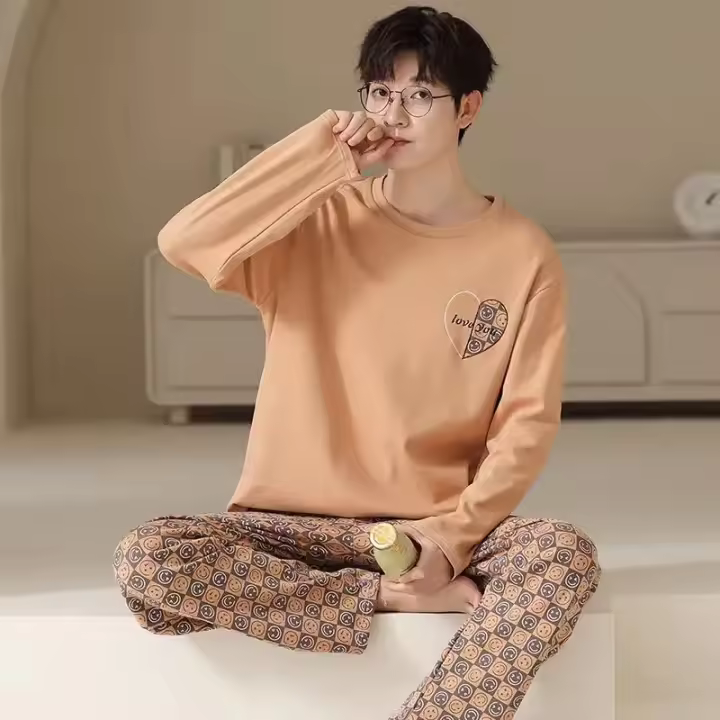 Conjunto de pijama para hombre de manga larga a rayas negras primavera y verano ropa de dormir para estudiantes jóvenes ropa de dormir conjunto de dos piezas ropa de dormir ropa de casa - 1