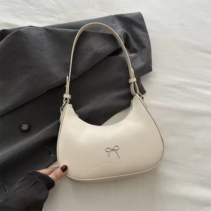 Nuevo diseño de moda, bolso para axila con lazo, Color sólido, bolso para axila con lazo de cuero PU, bolso de lujo dulce Y2K para mujer - 1