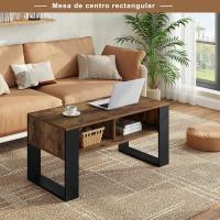 Mesa Centro Baja, Mesa Auxiliar con 2 Niveles, Mesita Lateral para Sofá, Mesa de Café con Comportamientos, Mesita Pequela para Salón y Dormitorio, Roble Claro + Negro, 90x45x45cm, BTS16hei - details 16