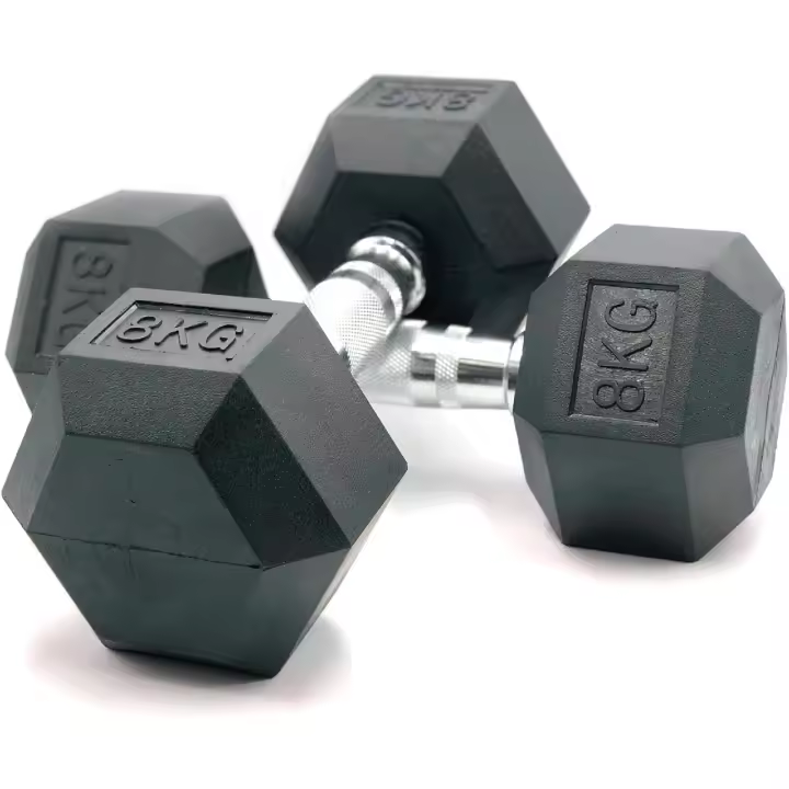 Mancuernas hexagonales ergonómicas con empuñadura de cromo y revestimiento de caucho. 2x2kg / 2x4kg / 2x6kg / 2x8kg / 2x10kg / 1x12,5kg / 1x15kg / 1x17,5kg / 1x20kg / 1x22,5kg / 1x25kg / 1x27,5kg / 1x30kg - 1