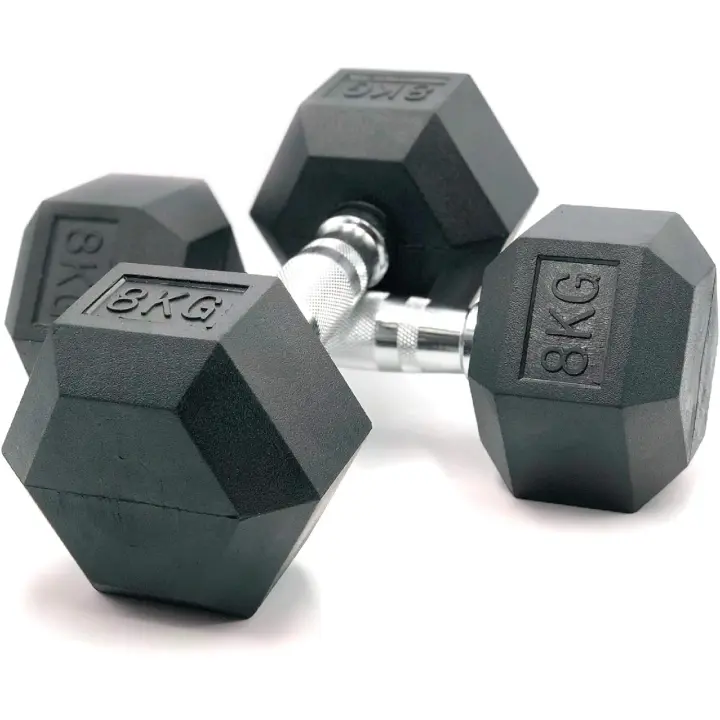 Mancuernas hexagonales ergonómicas con empuñadura de cromo y revestimiento de caucho. 2x2kg / 2x4kg / 2x6kg / 2x8kg / 2x10kg / 1x12,5kg / 1x15kg / 1x17,5kg / 1x20kg / 1x22,5kg / 1x25kg / 1x27,5kg / 1x30kg - 1