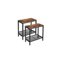 Mesa Auxiliar, Mesita de Sofá Abatible con Puntos de Carga y Estante de Almacenamiento, Mesita de Noche Estrecha para Espacios Reducidos, Estructura Estable, Marrón Rústico - details 6
