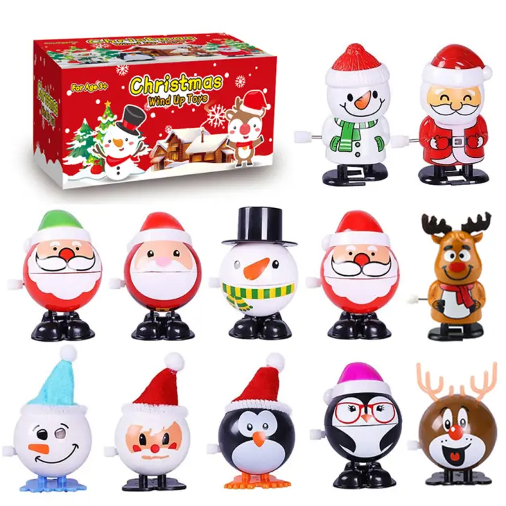 Paquete de 12 juguetes con calendario de Adviento de Navidad, relleno de medias navideñas, juguetes de cuerda, surtido de juguetes para saltar y caminar, relleno de bolsa de regalos con mecanismo de relojería - 1
