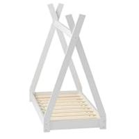 Cama para niños Tipi Carpa Indio 80x160 cm Marco de cama para niños Cama de Pino macizo Blanco