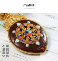 Huibao tibetano de cobre puro, adornos de salón de rueda auspiciosos dorados antiguos, instrumentos de práctica del Dharma tántrico, grandes - details 3