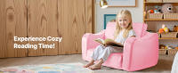 Sofá Infantil 2 en 1 SucceBuy, Sofá Plegable Suave con Reposabrazos, Hecho de Esponja 28D y Pelo Corto, Se Transforma de Silla para Niños Pequeños a Sofá, Ideal para Jugar o Relajarse, Tamaño Mediano, Rosa - details 2