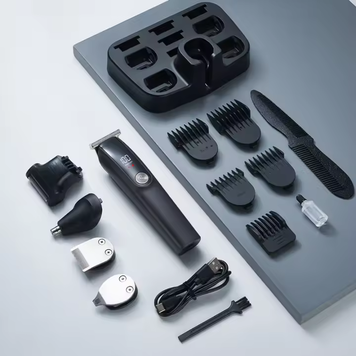 Juego de cortapelos profesional y recortadora MS-806 recortadora todo en uno, Kit 8 en 1 para afeitado masculino, recorte de barba, corte de pelo, nariz, orejas y más, con lámina ultraafilada, estuche, recargable - 1