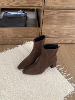 Botas cortas Tacón alto Tacón grueso Cremallera trasera Cabeza cuadrada Botas de moda versátiles - details 6