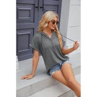 BUNO-2025 Camiseta de manga corta para mujer, Tops con capucha, botones sólidos, cordones, Verano - details 2