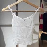 Camiseta Ustada con lazo blanco, adecuada para la moda de verano 2022, top informal de punto sin mangas de color liso - details 0