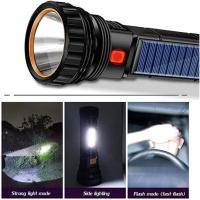 Linterna solar recargable multifuncional, LED de 1000 lm, luz estroboscópica de emergencia, batería de 1200 mAh, alimentación de emergencia, cable de carga USB, carga rápida (2 unidades) - details 3
