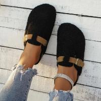 Zapatillas de mujer, zapatos de piel para mujer, novedad de invierno, zapatos planos con hebilla, plataforma para caminar, chanclas de felpa para mujer, botas interiores cálidas informales para mujer - details 4
