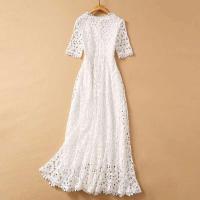 Elegante Vestido Maxi Blanco VGH Cuello en V, Manga Alta, Cintura Recortada, Adelgazante - details 7