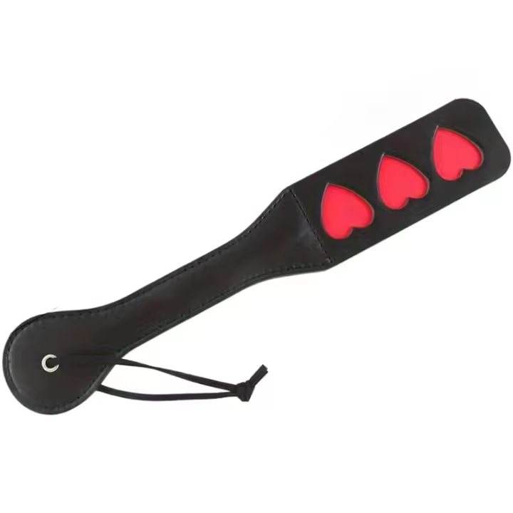 Cinta para vendar los ojos de color rojo rosa y paleta de mano y con paleta de azotes para parejas en forma de corazón para juegos Paleta para adultos Flogger para sexo Látigo sexual de cuero PU Juguetes sexuales de paleta para adultos - 1