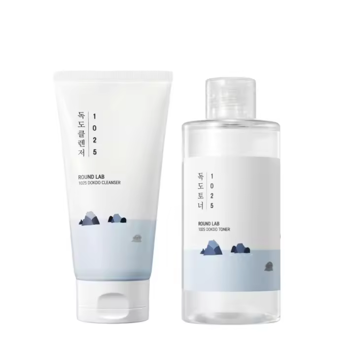 Hot ROUND LAB 1025 Set de limpiador Dokdo 150 ml + tónico Dokdo 200 ml |   Hidratación, exfoliación suave, calmante, tónico facial, limpieza. - 1