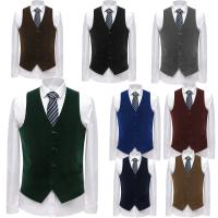 Chaleco de terciopelo para hombre con cuello en V, chalecos de traje formales, chalecos de traje de un solo pecho de moda para hombre, chaqueta sin mangas con bolsillos - details 1