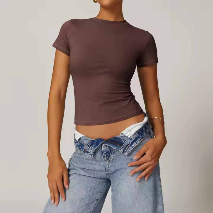 Camiseta de Yoga de Nylon Transpirable Cintura Delgada, Manga Corta, Entrenamiento en Gimnasio, Correr, Primavera/Verano Para Mujeres - 1