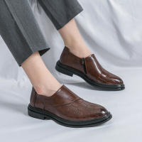 Zapatos formales con cremallera lateral de empalme clásico para hombre, zapatos de cuero informales británicos de tacón bajo de PU - details 13