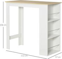 Mesa de bar, mesa de bistró, mesa de comedor, mesa alta con 3 estantes laterales y estructura de madera, carga 50 kg, 112x57x106 cm, blanco - details 2