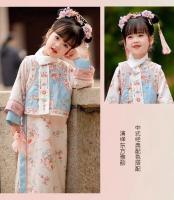 Ropa a cuadros para niños, Hanfu para niñas, traje fino de la dinastía Qing, estilo palaciego de primavera y otoño, chaleco, qipao, antiguo - details 2