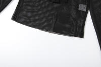 BUNO-Conjunto de 2 piezas con transparencias de gato extraño para mujer, Tops cortos con solapa y cuello oblicuo y manga acampanada + minifaldas ajustadas con niveles, traje elegante de tendencia - details 37