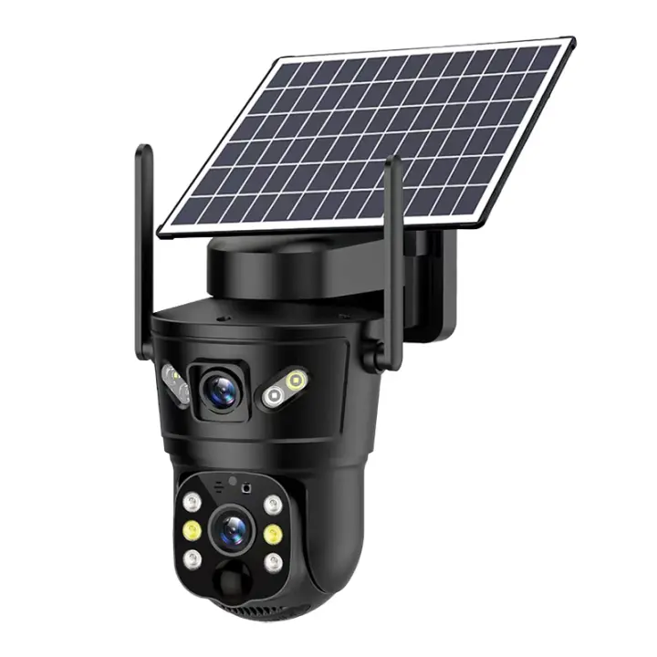 Cámara de Seguridad Solar Dual Lente V380 Visión Nocturna, Detección Humana PIR, Monitorización PTZ, 8MP, 4K, Inalámbrica, A prueba de agua, Uso externo y interior - 1
