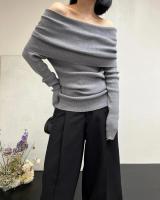 Otoño Invierno fuera del hombro mujeres suéteres elegante Vintage tejido sólido jersey alto elástico Top suave Chic jerseys 2025 - details 5