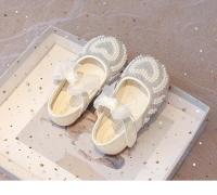 Zapatos con diamantes de imitación para niñas, pajarita de encaje con perlas y corazón grande, vestido plano de princesa a la moda para fiesta de boda, elegante - details 5