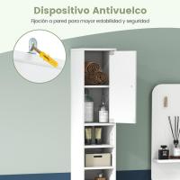 Armario Alto de Baño, Armario Delgado de Baño Alto con 2 Puertas, 1 Cajón y 5 Estantes (Blanco) - details 3