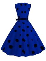 Women summer polka dot vintage  v neck lleeveless party dress elegant belt - details 8