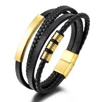 Pulsera de cuero de alta gama para hombre de 21cm, Sello Seguro de Arce inoxidable, Tres Colores, exquisita Caja de regalo, para los - details 5