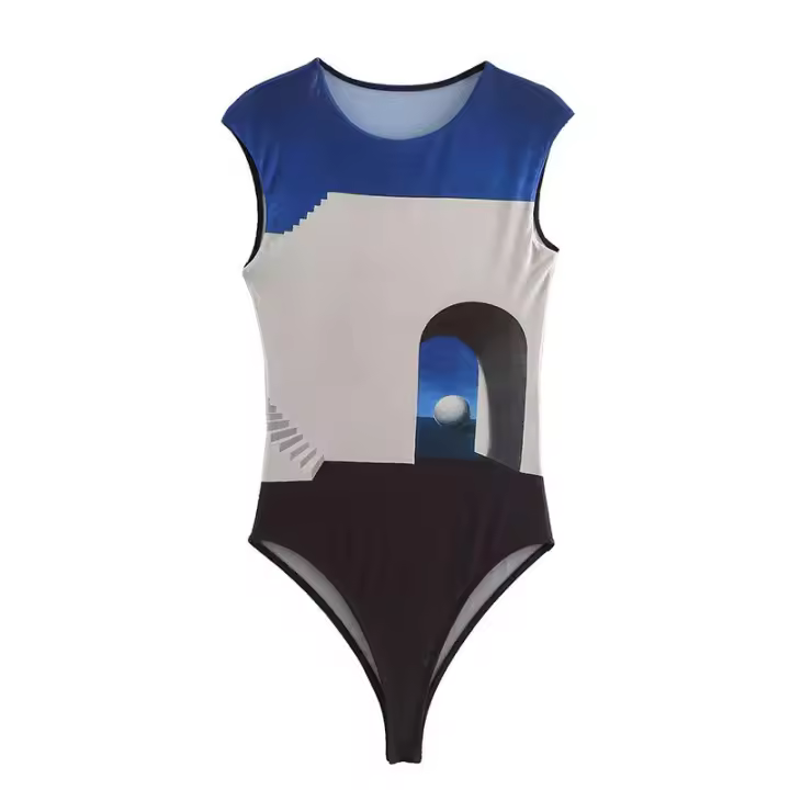 OUWU- Ropa de Mujer Soltera Nuevo Estilo Moda y Sexy Mono Transparente con Serigrafía - 1