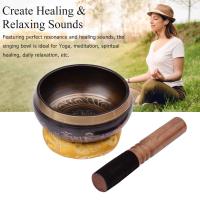 Juego de canto tibetano con cuenco de Metal hecho a mano de 6/5 pulgadas, cojín suave y golpeador de madera para meditación, sonido de chakra - details 5