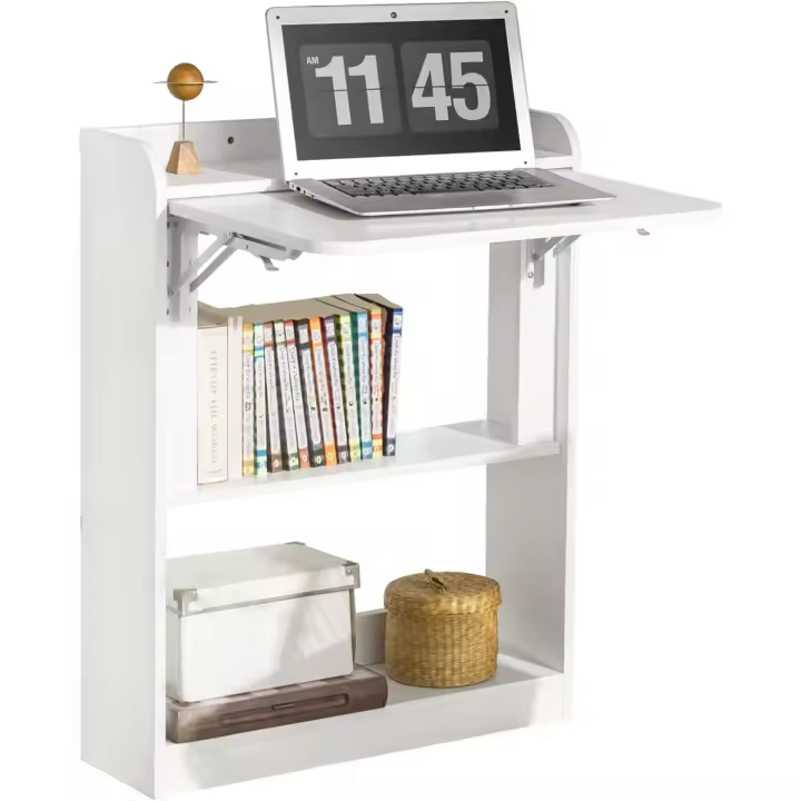 FWT92-W Mesa Escritorio de Trabajo, Plegable para Computadora con Estantes de Almacenamiento 64x58x82cm ES - 1