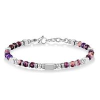 Pulsera Ajustable de Cuentas Naturales Turquesa y Amatista con Abalorios de Acero Inoxidable - details 4