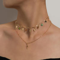 Collar de margaritas con esmalte de goteo, hoja de Metal con colgante de relámpago de aleación creativa multicapa a la moda - details 0