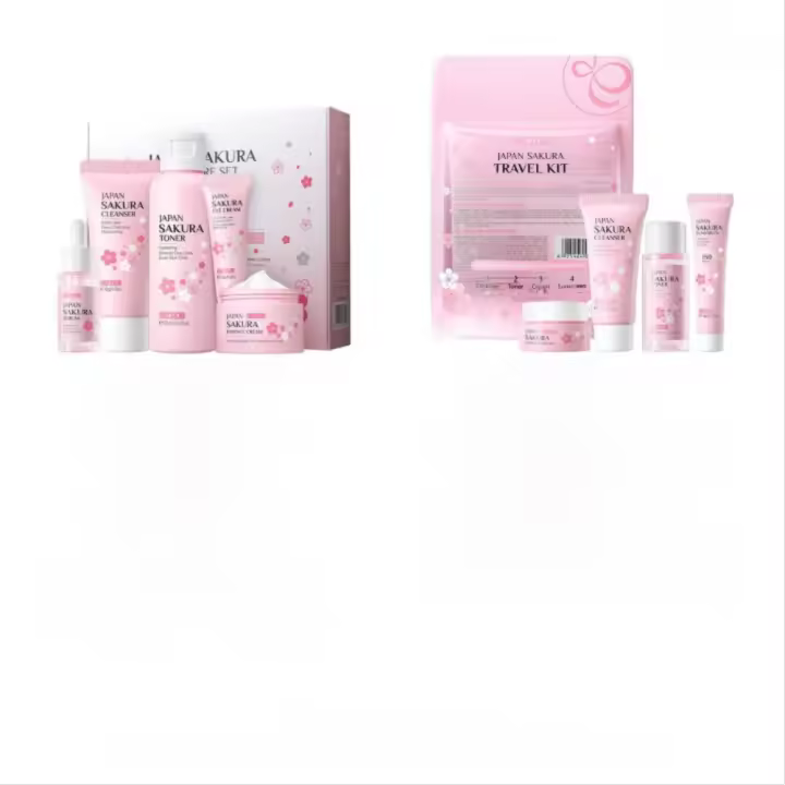 Set de Cuidado de la Piel Facial Sakura de Japón Exfoliante, Tonificante, Crema de Ojos - 1