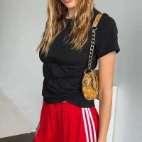 Camiseta elegante de verano Y2k para mujer, camisetas básicas de manga corta con cuello redondo arrugado, ropa de calle estética - details 4
