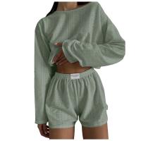Conjunto de Pantalones Cortos Informales para Mujer Tops de Manga Larga con Cuello Redondo - details 9
