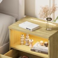 Mesita de Noche Luz LED Táctil Regulable 2 Cajones 40x28x55cm Mesa Auxiliar Dormitorio Salón Roble - details 2