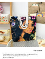 Nueva bolsa de mano bolsa de playa Bart pintado pintura bolsa de dibujos animados lino bolsa de lona de gran capacidad negro hermosa mujer - details 38