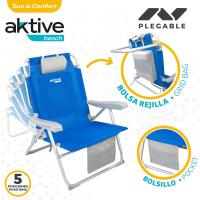 Silla de Playa Plegable y Reclinable 5 Posiciones, Portátil, 55x67,5x86cm, Incluye Cojín, 1 Bolso, 1 Bolsa con Cremallera y Topes Antivuelco - details 7