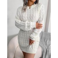 Vestidos de ganchillo para mujer, sexys, atrevidos, ajustados, cortos, de punto, cuello redondo, trenzados, Twist X, otoño e invierno - details 4