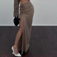 BUNO-Faldas maxi divididas con pliegues criptográficas elegantes para mujer, apliques florales, trajes de moda, ropa de playa para vacaciones, parte inferior de falda - details 1