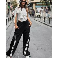 Pantalones anchos de cintura alta para mujer, pantalones deportivos negros, colores contrastantes, elástico cómodo original - details 3