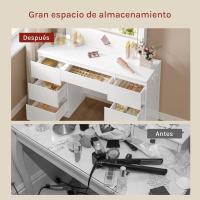 Espejo y Luz LED, Mesa Con 7 Cajones Almacenamiento y Enchufes USB-A y USB-C, Blanco - details 5