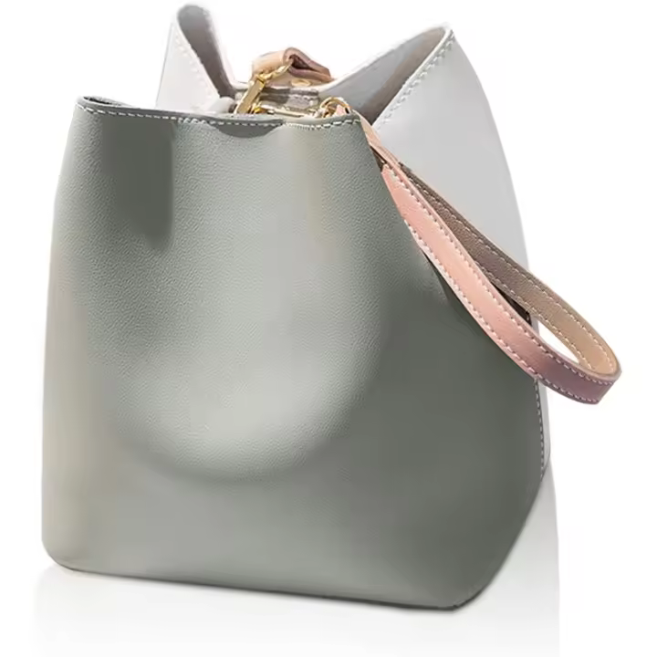 Bolso de moda para mujer, bolso de hombro para mujer, bolso tipo cubo, bolso de mensajero, bolso de diseñador, gris, elegante, 21*13*21 cm, peso: 0,6 kg, hecho de cuero PU de alta calidad, suave, cómodo e impermeable. Cordón en bolsillo interior - 1