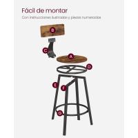 Taburetes de Bar Altos con Resalón Juego de 2, Acero, Montaje Fácil, Industrial, Marrón Rústico y Negro LBC026B01V1 - details 24