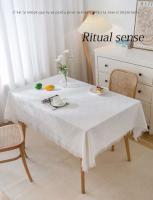 Mantel de rejilla tipo gofre con borde de borla, lino de algodón para uso doméstico y de camping, mantel rectangular circular para mesa central - details 0